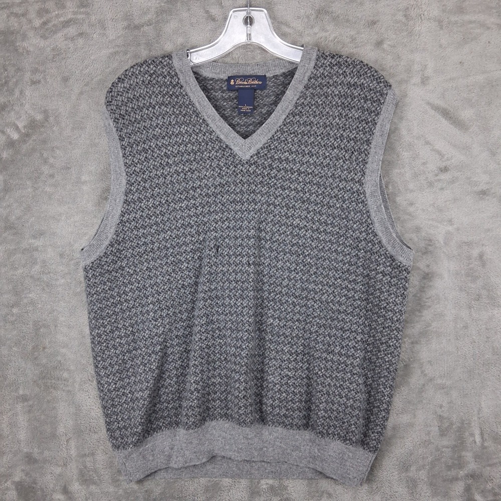 Brooks Brothers V-Neck Sweater Vest Mens Large Gray 100% Lambswool